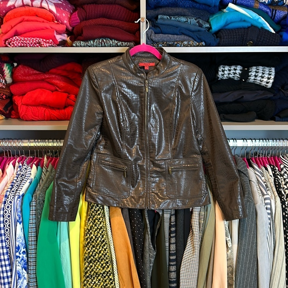 Joni B brown faux leather snake embossed jacket size SP